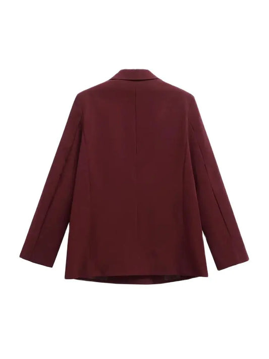 Double Breasted Blazer Coat for Women Long Sleeve Flap Pockets Fashion Outerwear Chic Female Top