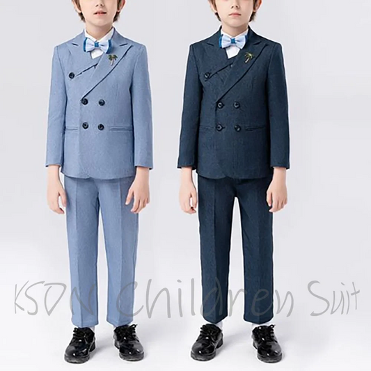 Solid Color Children Boys Suit 2 Pieces Classic Double Breasted Peak Lapel Child Sets Costume Wedding Party Birthday Outfit