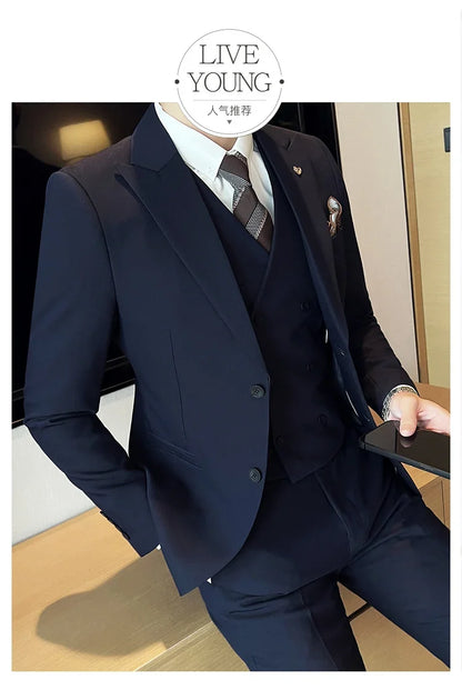 (Blazer+ Vest + Trousers) 2023 Latest Design Double Breasted Vest Men's Suit High Quality Business Simple Casual Dress Wedding