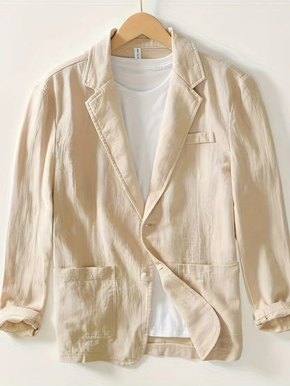Cotton and Linen Blazer Men's Fashionable Business Casual Outdoor Versatile Travel Lightweight Loose-fitting Retro Style Blazer
