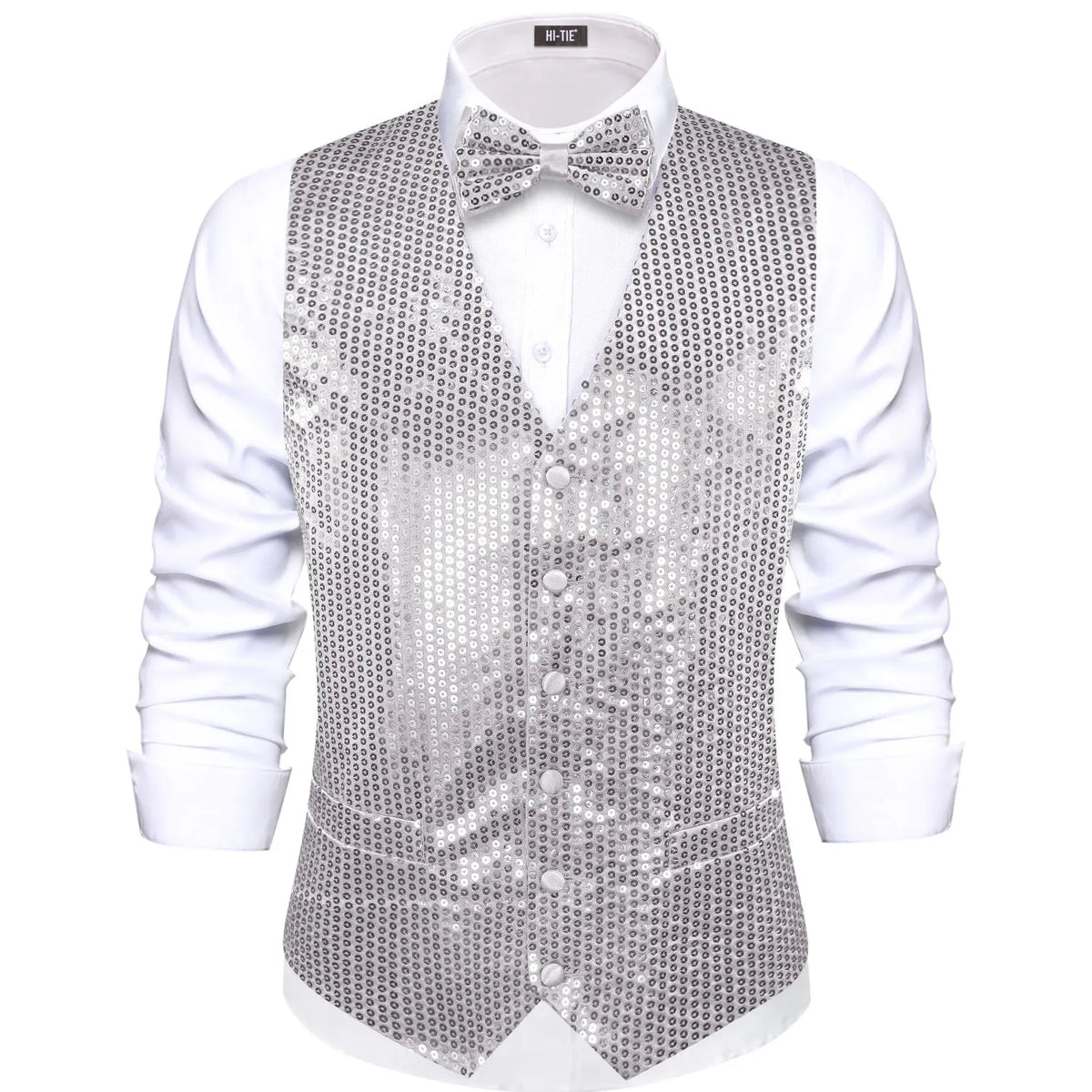 Men's Sequin Suit Vest with Bow Tie Set for Weddings and Formal Events
