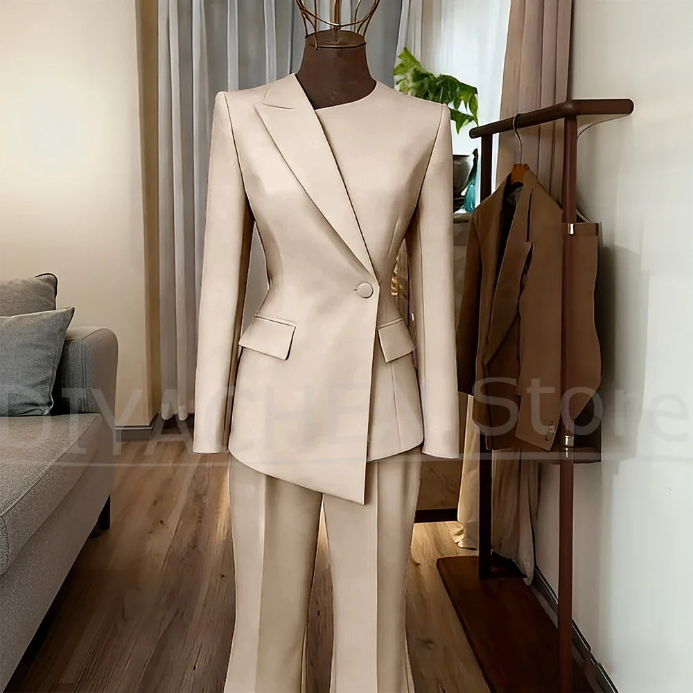Women's Suit Slim Fit Blazer and Flared Trousers Elegant Formal Outfits Office Casual Party Fashion Pants Sets Two Piece