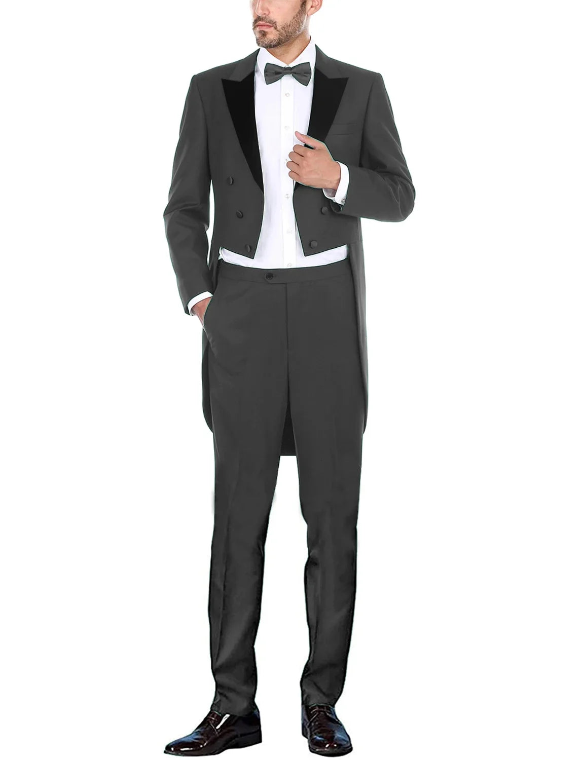 Classic Men Suits Solid Long Tailcoat Wedding Groom Tuxedos Morning Dinner Groomsmen Fromal Party Suits 2 Pieces Blazer Pants
