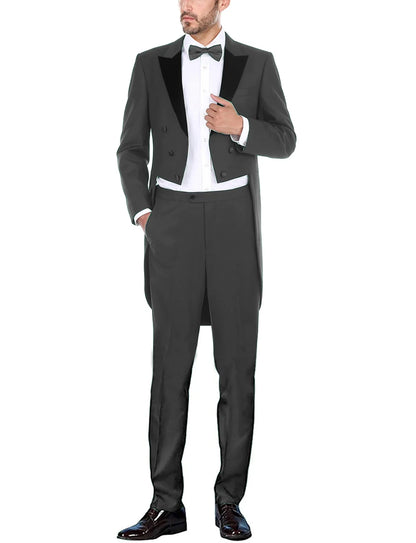 Classic Men Suits Solid Long Tailcoat Wedding Groom Tuxedos Morning Dinner Groomsmen Fromal Party Suits 2 Pieces Blazer Pants