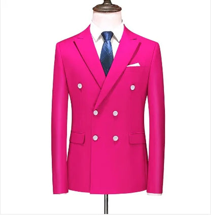 Men's Double Breasted Blazer – Slim Fit Solid Color Formal Jacket for Weddings & Office