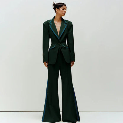Women's Suit Slim Fit Two Piece(Blazer+Flare Trousers) Pants Set Professional Business Workwear Daily Outfit Suits for Ladies