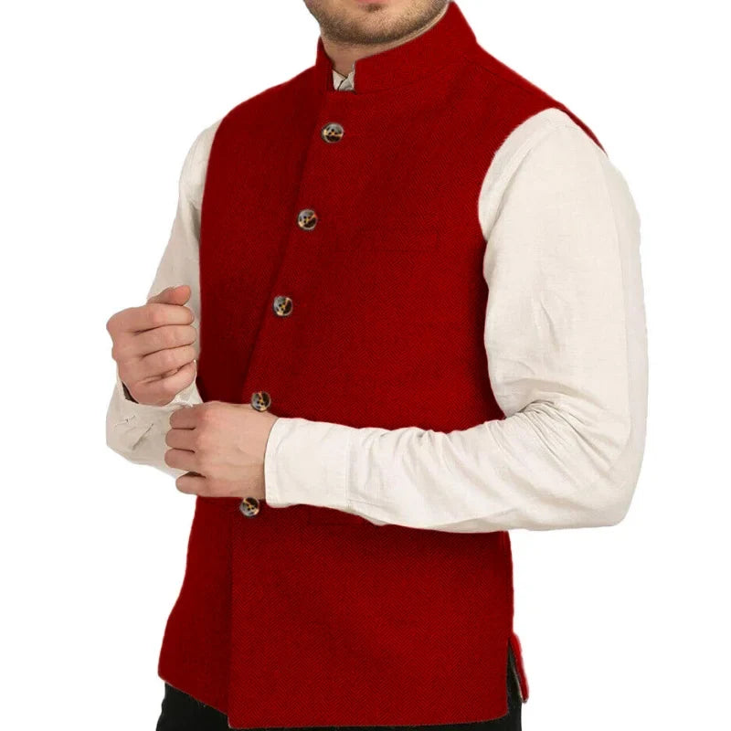 Men's Herringbone Suit Vest – Formal Single-Breasted Waistcoat for Weddings & Business