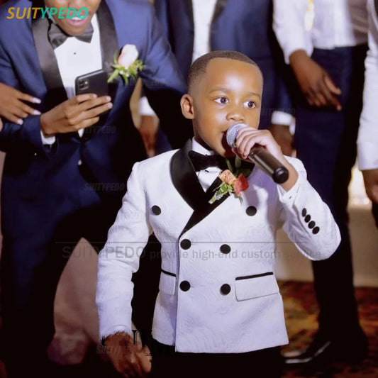 Newest Boy's Suit Set Fashion Jacquard Weave Blazer Wedding Party Kids Costume Piano Performance Jacket Pants 2 Pieces Outfits