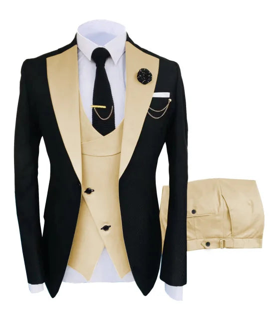 Slim Fit Men Wedding Suits Slim Fit Business Suits Groom Black Tuxedos for Formal Wedding Suits Jacket Pant Vest 3 Pieces