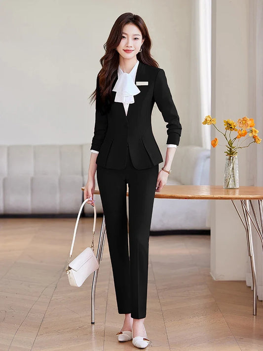 Professional Two-Piece Suit for Women, Jacket and Pants Suit, Fashionable and Elegant, Autumn and Winter, New, 2024