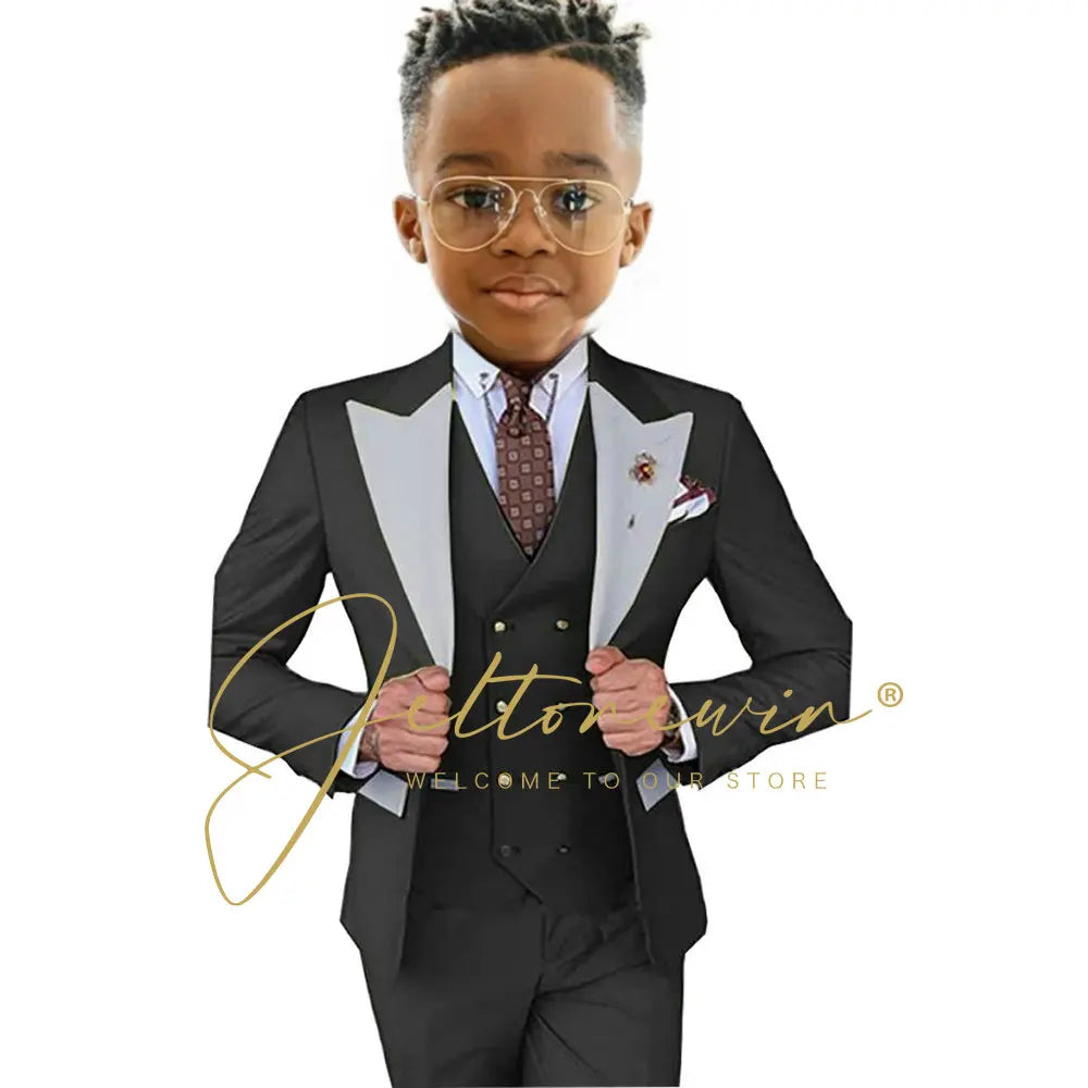Suits For Boy Jacket Vest Pants 3 Pieces Dark Green Birthday Costume Flower Boys Formal Party Suit Kids Wedding Suit Tuxedo