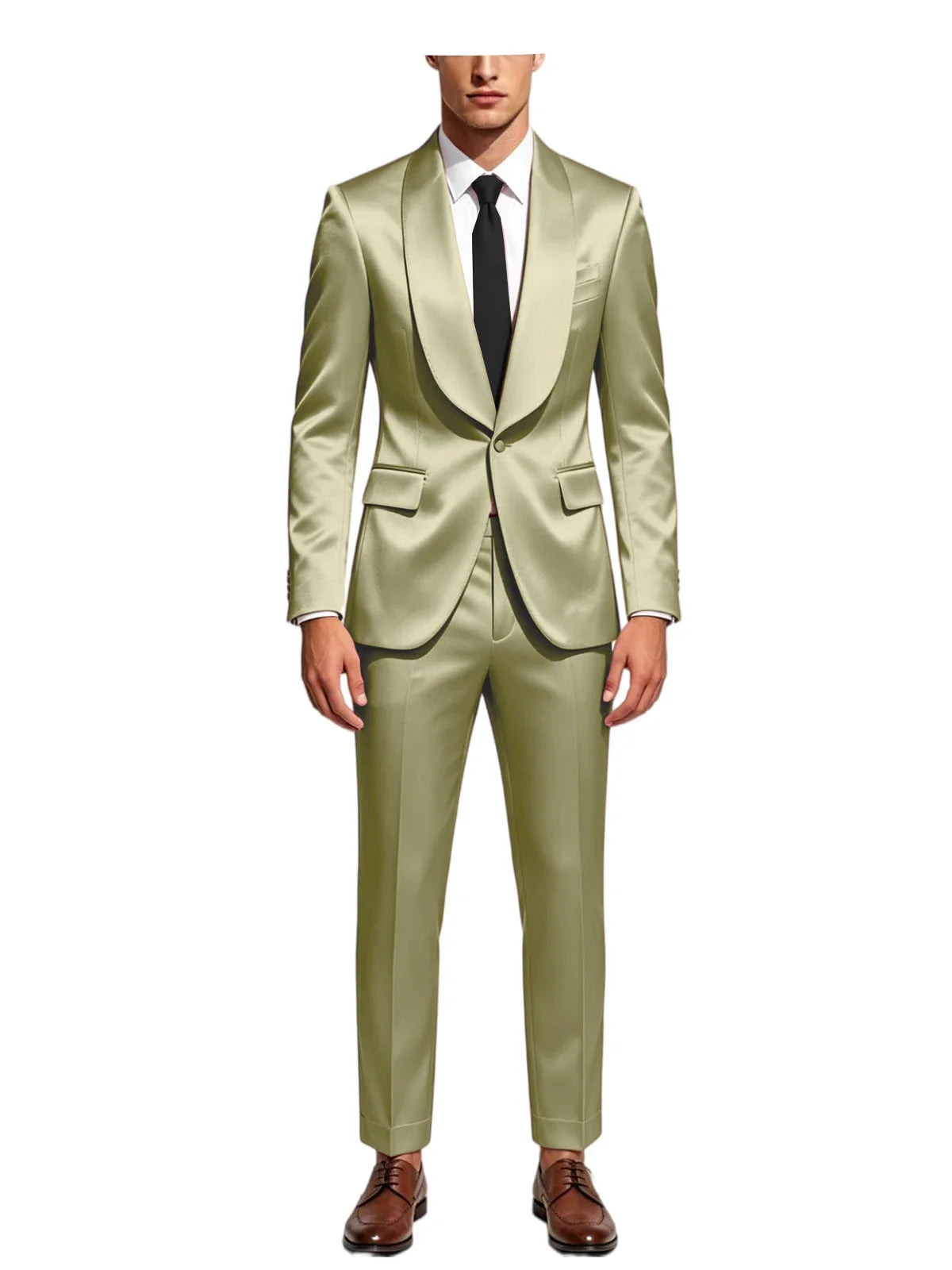Men's Satin Suit 2-Piece Slim Fit Shawl Lapel Tuxedo for Wedding & Formal Events