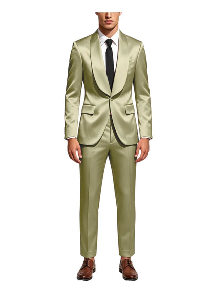 Men's Satin Suit 2-Piece Slim Fit Shawl Lapel Tuxedo for Wedding & Formal Events