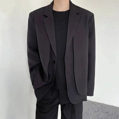 Men's British Dandy Style Blazer, Premium Textured Casual Suit Jacket, Structured Shoulders Light Mature Fashion Coat for Autumn