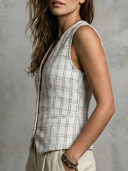 New Arrival Fall & Winter Elegant Minimalist Vest, Chic Tweed‑Style Outerwear Waistcoat