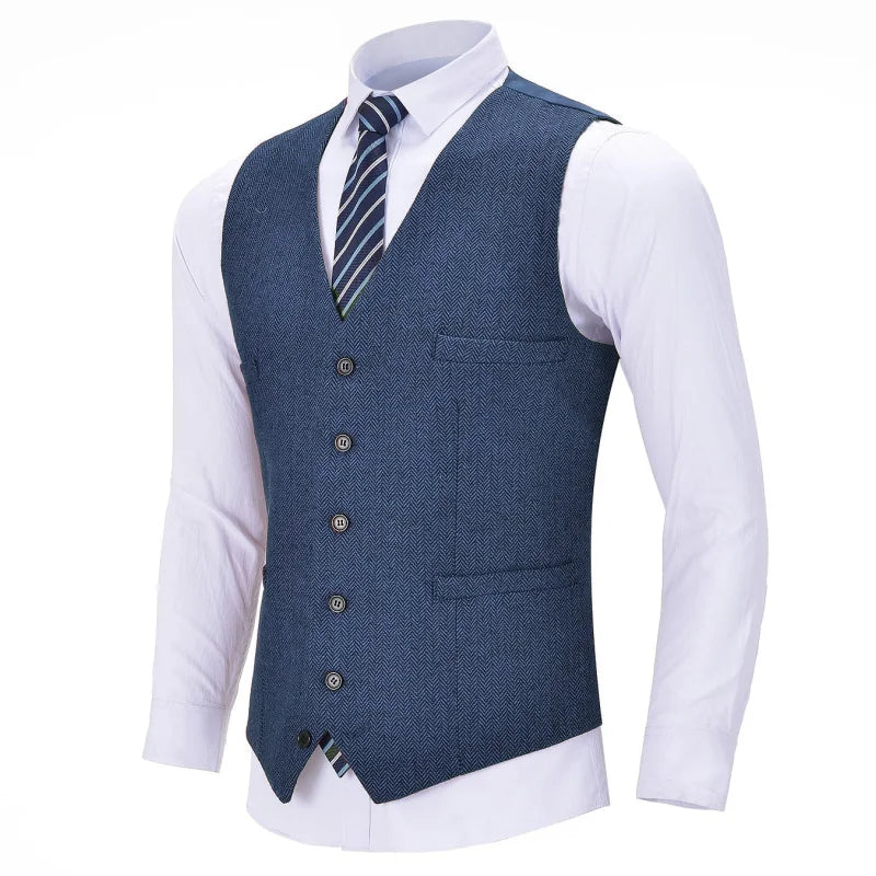 Men's Herringbone Vest Single Breasted Formal Waistcoat for Weddings and Business