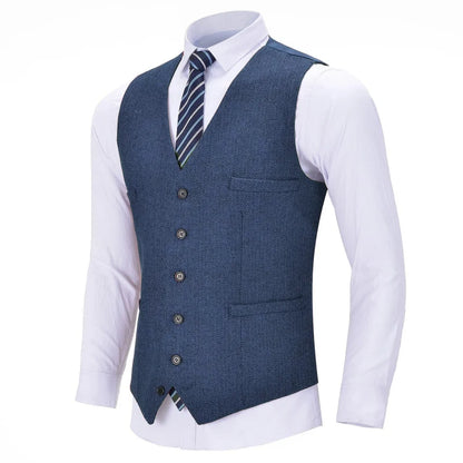 Men's Herringbone Vest Single Breasted Formal Waistcoat for Weddings and Business