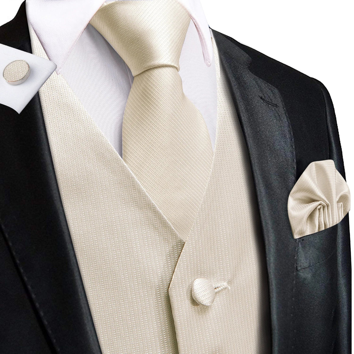 Men's Suit Vest Set with Tie Hanky and Cufflinks – Beige Paisley Waistcoat for Weddings and Formal Occasions
