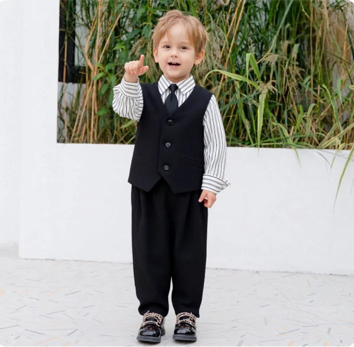 British Gentleman's Boys Vest Set Kids Formal Birthday Photography Suit Kindergarten Ceremony Performance Costume