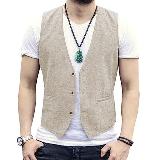 Men's Linen Vest – Slim Fit Smart Casual Waistcoat for All Seasons