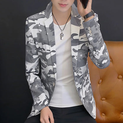 2025 British Light Mature Style High-End Camouflage Small Suit Jacket for Men, Trendy, Cool and Casual Formal Single Suit