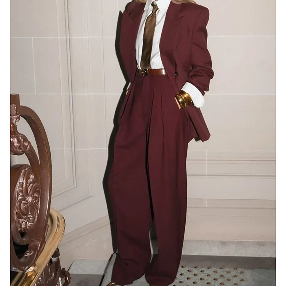 Custom Made Female Chic Business Suit Double-breasted Peaked Lapel 2 Pieces(Jacket+Pants) Unisex Casual Formal Oversized Blazer