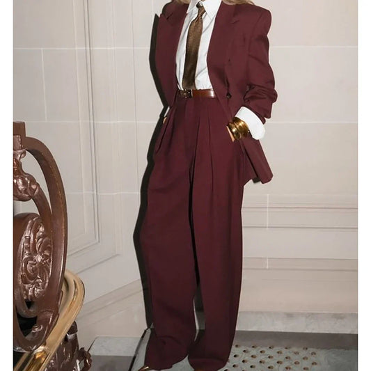 Custom Made Female Chic Business Suit Double-breasted Peaked Lapel 2 Pieces(Jacket+Pants) Unisex Casual Formal Oversized Blazer