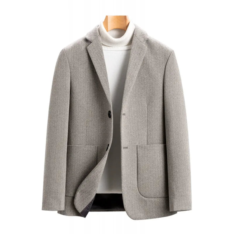 Men's Wool Blend Single-Breasted Blazer for Business and Smart Casual Wear