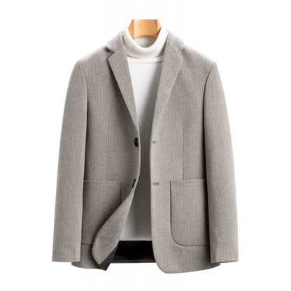 Men's Wool Blend Single-Breasted Blazer for Business and Smart Casual Wear