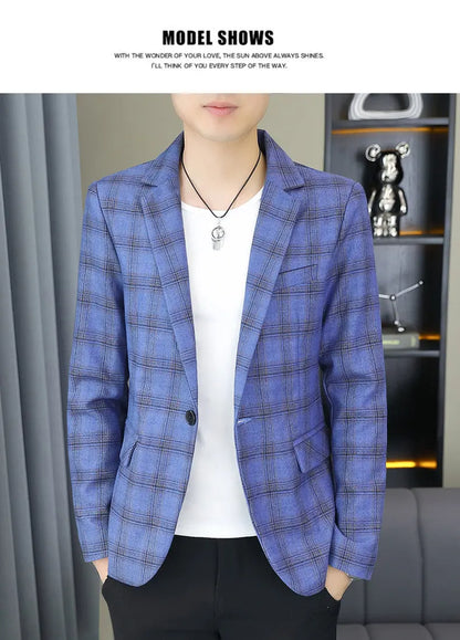 2026 Blazer Outdoor men's checked fashion business trend Wedding Slimming Gentleman Casual Korean travel high formal Wear Blazer