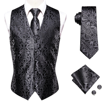 Men's Floral Paisley Vest and Tie Set – Formal Waistcoat with Necktie and Pocket Square for Weddings and Business Events