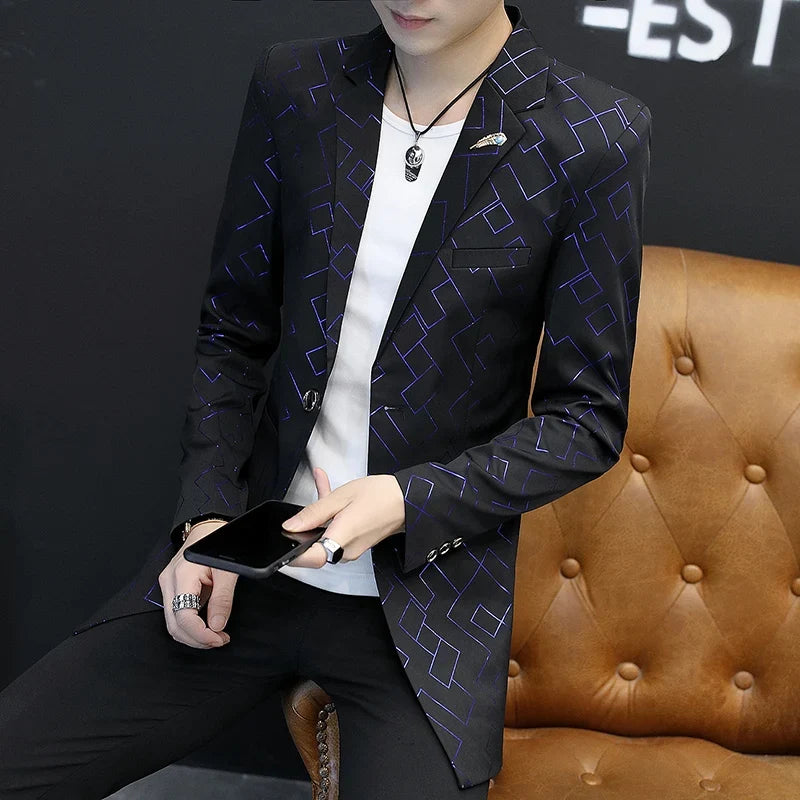 Blazer Fashionable Outdoor Travel Youthful Wedding Versatile Host Gentleman Slim-fit Casual Mid-length Stripes Men's Blazer