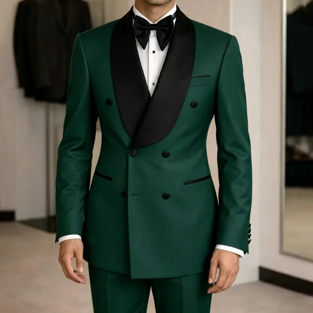 Men Suit Yellow 2 Pieces Double Button With Black Lapel For Wedding Birthday Banquet Party Business Work Office Jacket Pants