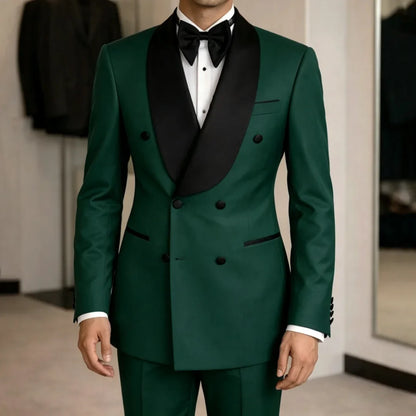 Men Suit Yellow 2 Pieces Double Button With Black Lapel For Wedding Birthday Banquet Party Business Work Office Jacket Pants
