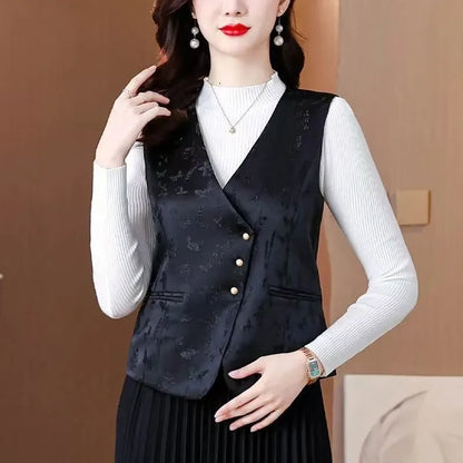 Middle-aged Mother New Chinese Style Black Vests 2026 New Spring Autumn Casual Sleeveless Waistcoat Women Retro Blazers Vest