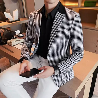 Men's High-Quality Fashion Suit Jacket Handsome Business Casual All-In-One Single-Breasted Checkered Design