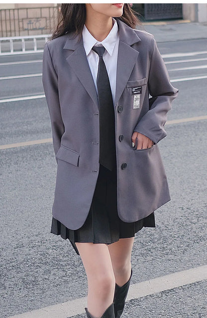 Retro ey ular Women's Suit Loose Hong Kong Sle Faionable Korean Version Spring Autumn New Arrival Polyester Fabric