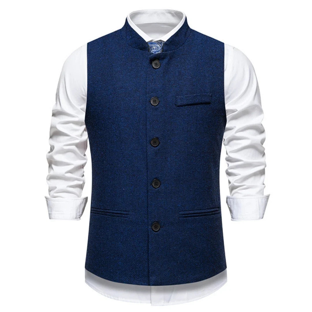 Men's Vest – Herringbone Single-Breasted Waistcoat for Weddings & Business