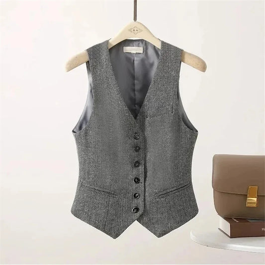 2025 New Spring Summer Short Blazer Vest Women Single Breasted Office Vest Coat Thin Short Vest Waistcoat Female Outerwear