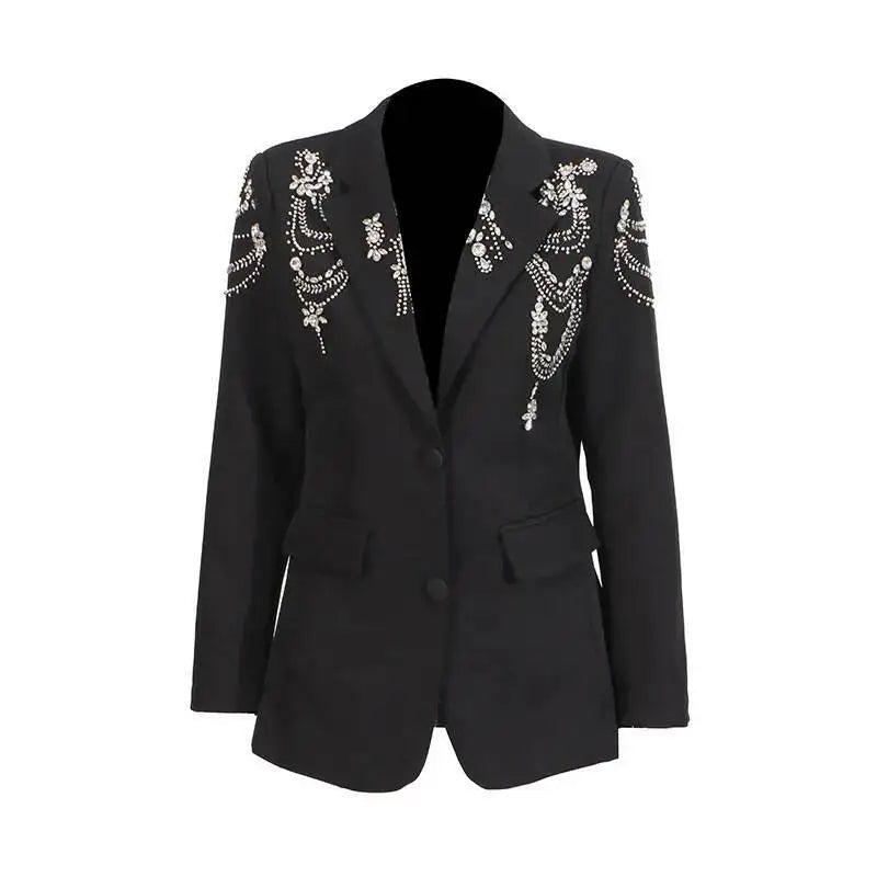 Autumn New Women Stylish Blazer Heavy Craft Beaded Studded Diamonds Single Breasted Elegant Temperament Fashion Coat HK9958