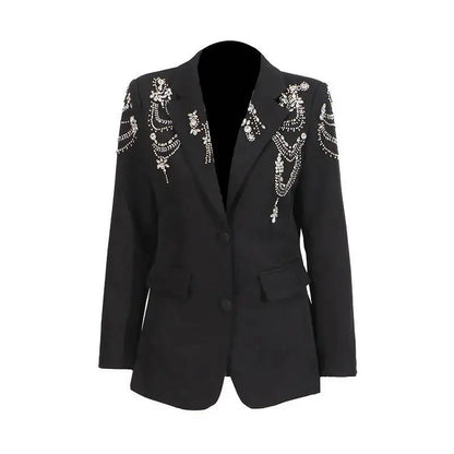 Autumn New Women Stylish Blazer Heavy Craft Beaded Studded Diamonds Single Breasted Elegant Temperament Fashion Coat HK9958