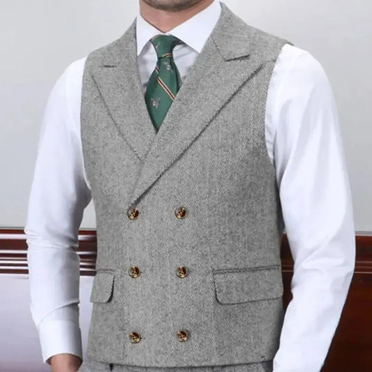 Men's Suit Vest Double Breasted Herringbone Slim Fit Waistcoat for Weddings & Formal Occasions