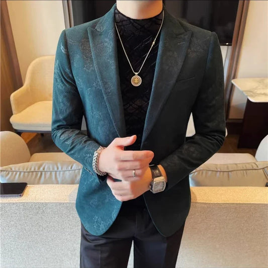2025 Spring Jacquard Men's Suit Jacket High Quality Slim Casual Business Formal Jacket Wedding Social Banquet Blazer Masculino