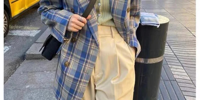 Spring Autumn 2024 British Style Women's Long Sleeve Loose Casual Plaid Jacket Elegant Outerwear Top Trendy Commute Wind