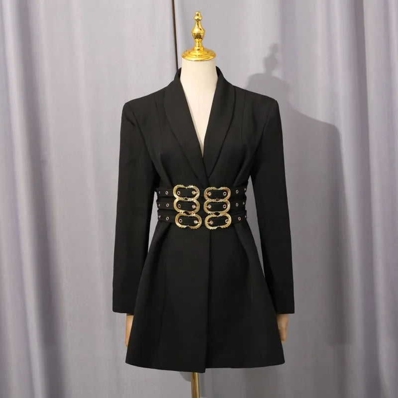 Women Blazer Solid Color Belted Waist Cinching Slim Fit Fashion Elegant Temperament Chic Ins Coat New Spring Autumn HK10754