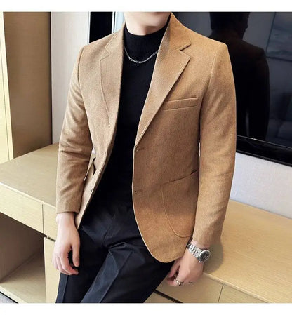 Men's Corduroy Blazer Single Breasted Smart Casual Wedding Jacket