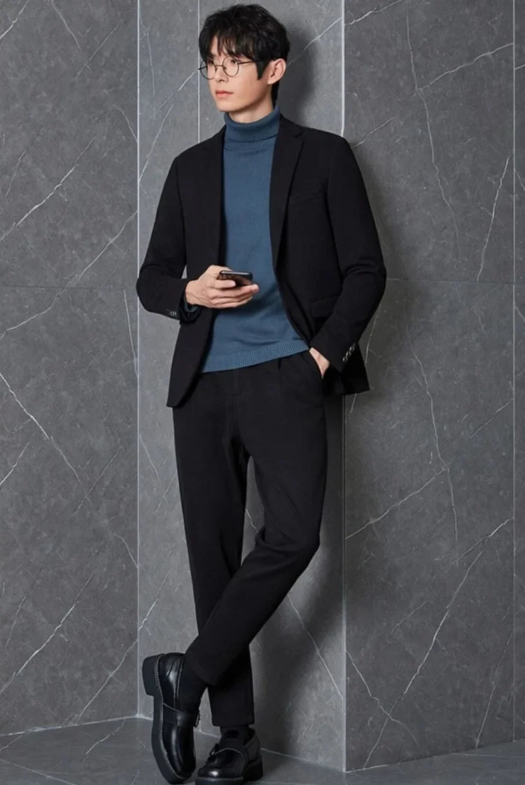 Men's Premium Wool Blend Blazer Coat Autumn Winter Thickened Korean Style Casual Business Smart Casual Elegant Outerwear