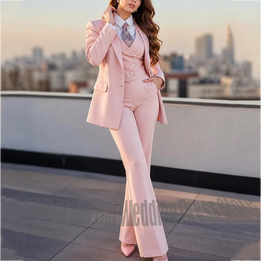 Blush Pink Women 3 Piece Suit Peak Lapel Blazer Slim FIt Elegant Office Business Formal Wedding Guest Matching Outfit Set