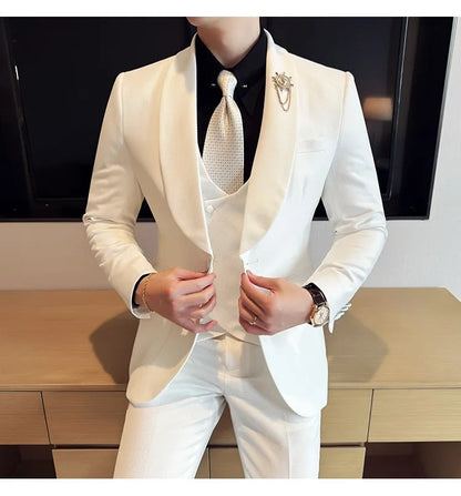 Men's Slim Fit 3-Piece Suit for Weddings, Parties & Formal Occasions – White, Red, Black