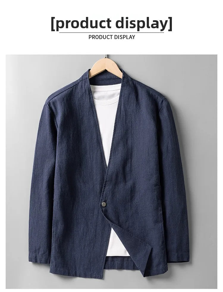 Cotton 30%, Hemp 70%, Blazer Men Fashionable Business Gentleman Casual Gathering Trendy Versatile and Breathable Relaxed Blazer